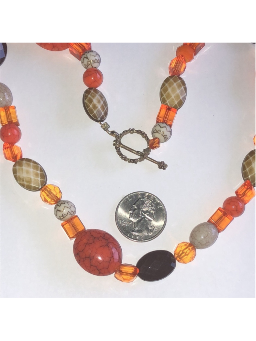 Colorful Orange Faux Stone Beaded Boho Necklace - Picture 2 of 4